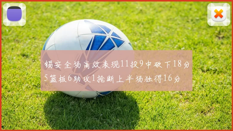 锡安全场高效表现11投9中砍下18分5篮板6助攻1抢断上半场独得16分